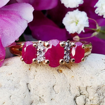 14K Yellow Gold 3 Ruby & Diamond Ring DEJ-24478